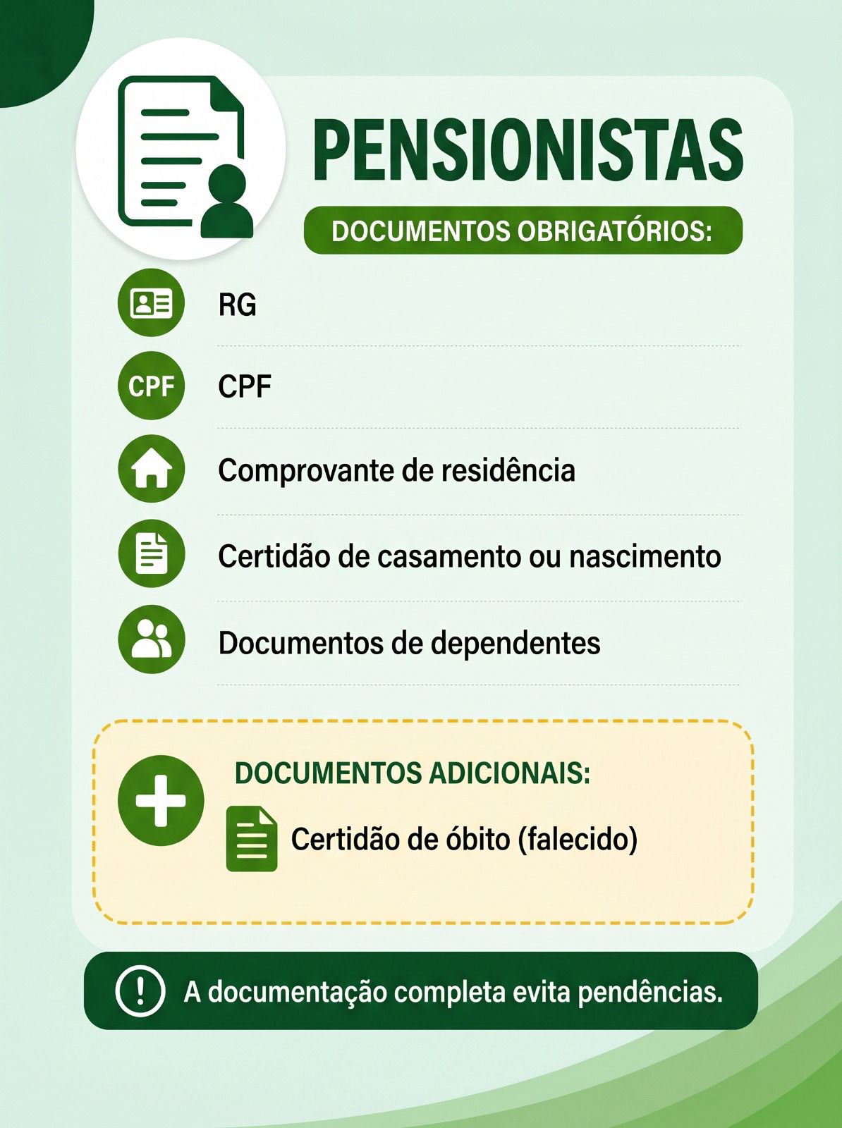 Pensionistas – Documentos obrigatórios