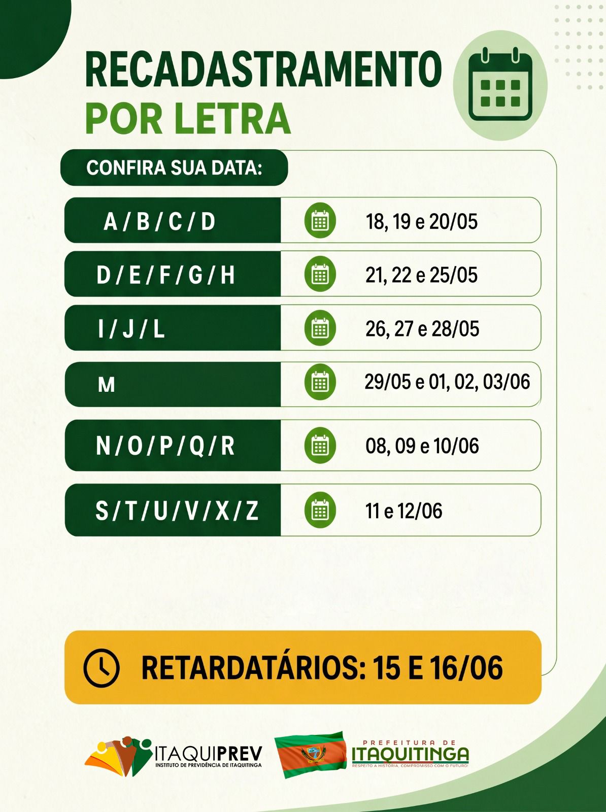 Recadastramento por letra
